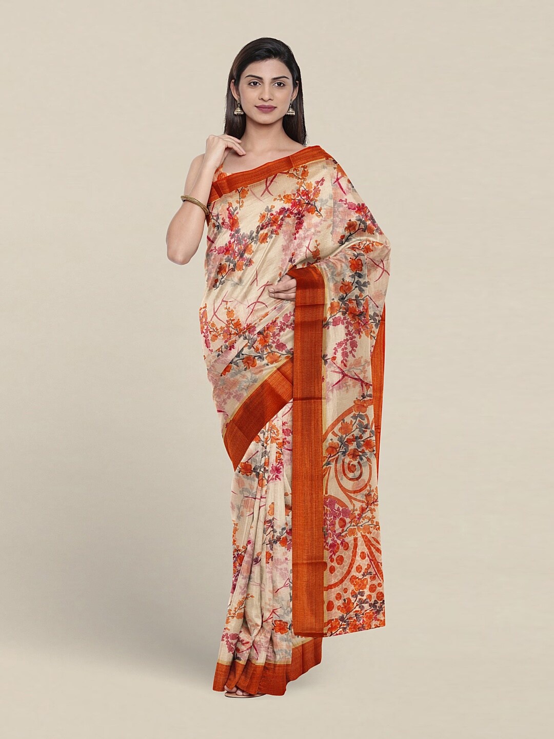 

Pothys Floral Printed Saree, Cream