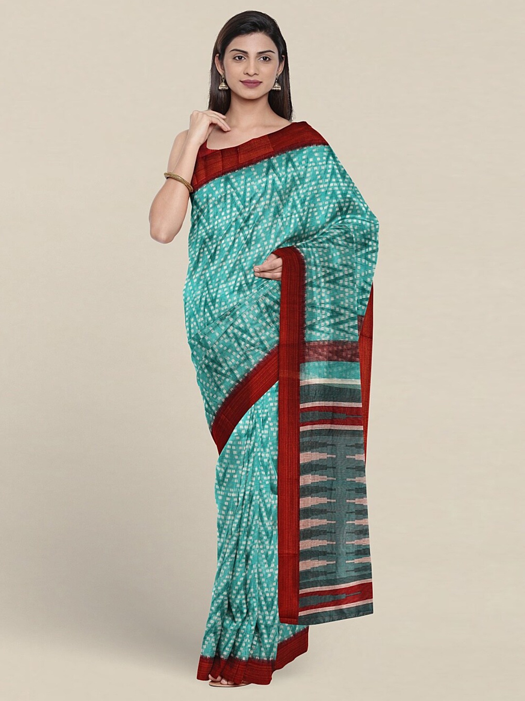 

Pothys Geometric Printed Saree, Green