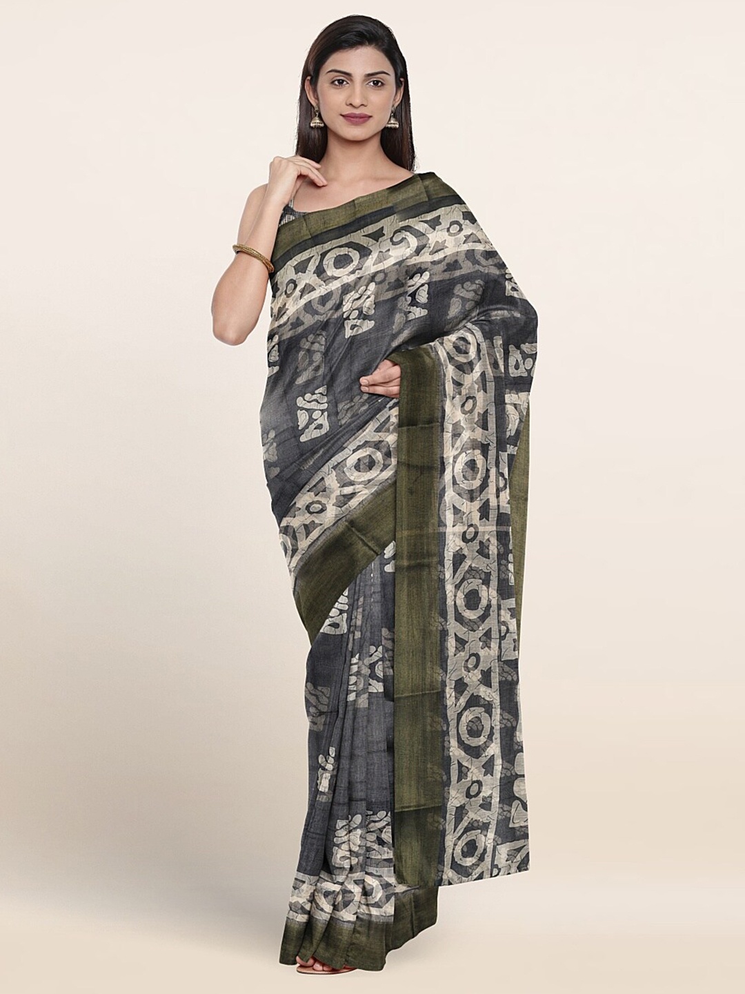 

Pothys Batik Printed Saree, Grey