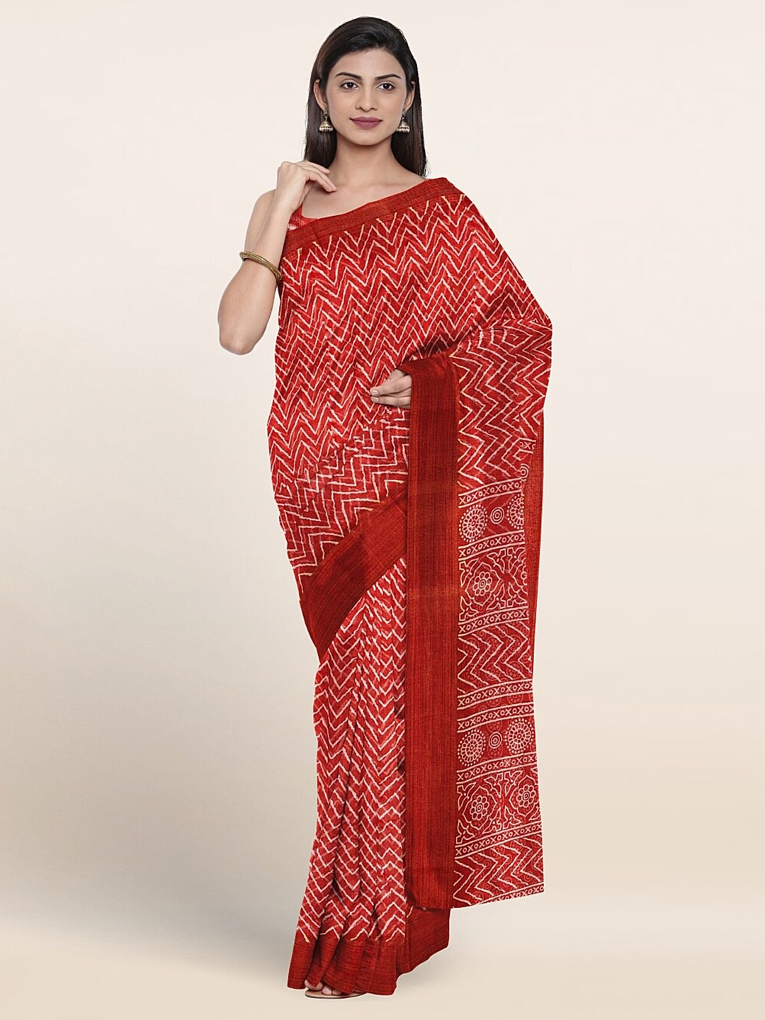 

Pothys Batik Printed Saree, Red
