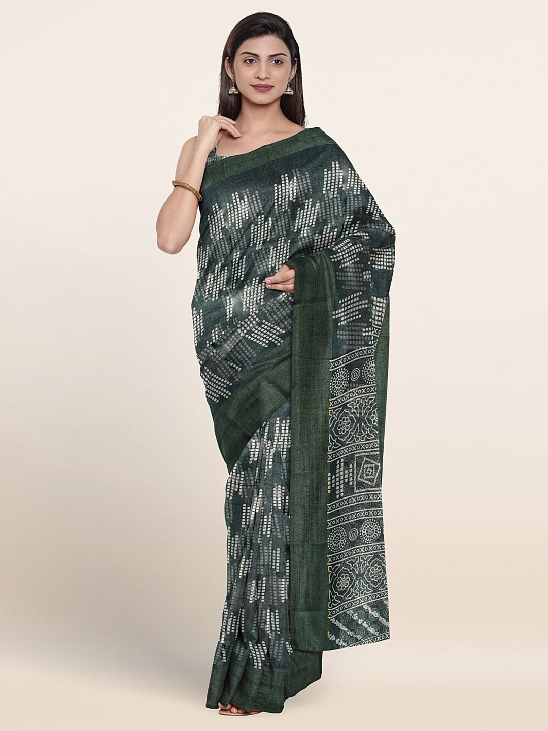 

Pothys Geometric Printed Saree, Green