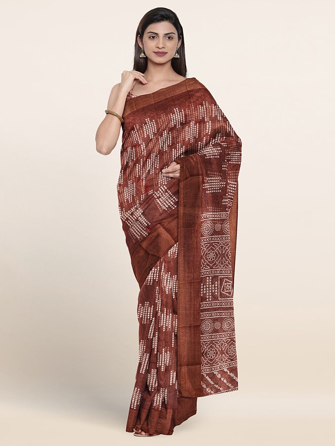 

Pothys Abstract Printed Zari Saree, Rust