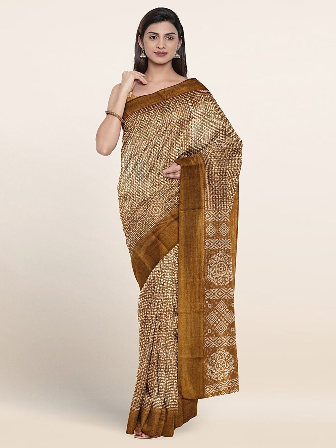 

Pothys Geometric Printed Saree, Brown