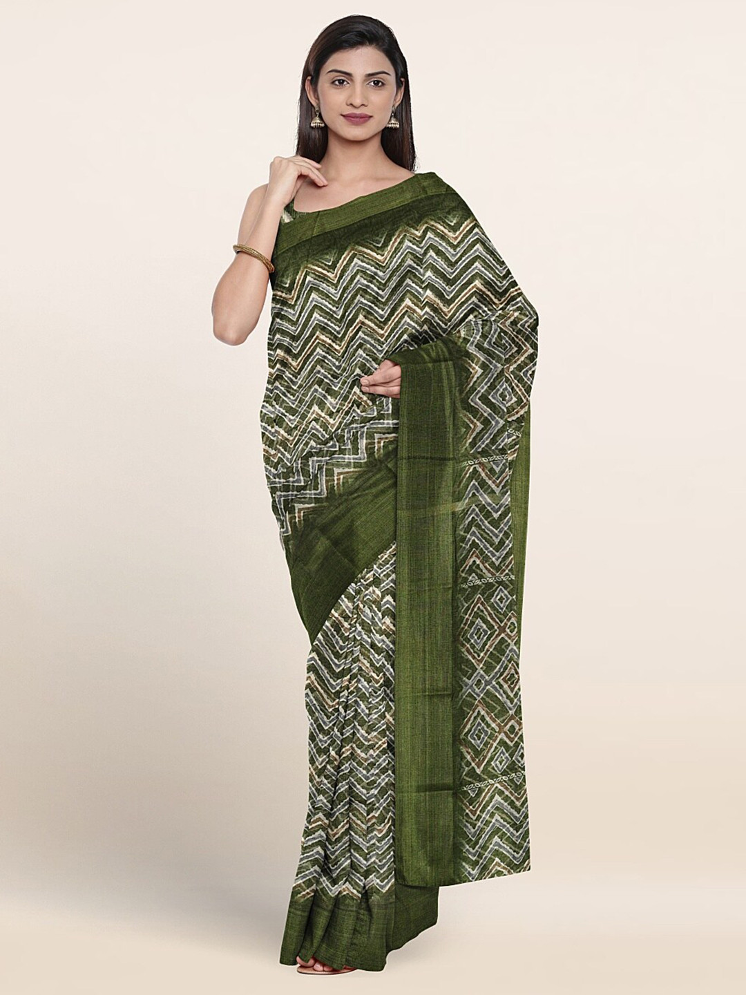 

Pothys Geometric Printed Saree, Green