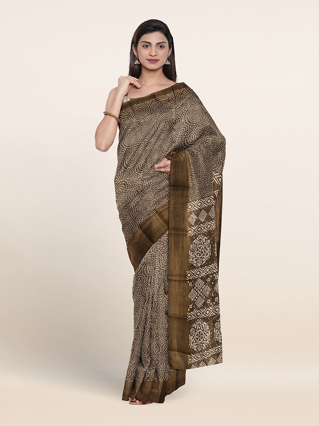 

Pothys Geometric Print Saree, Brown