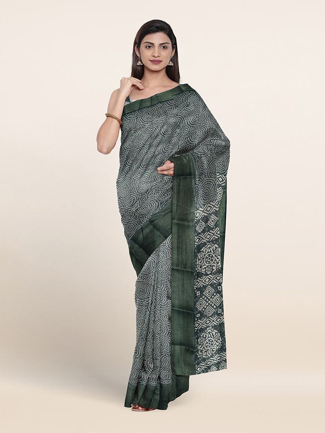 

Pothys Geometric Printed Saree, Green