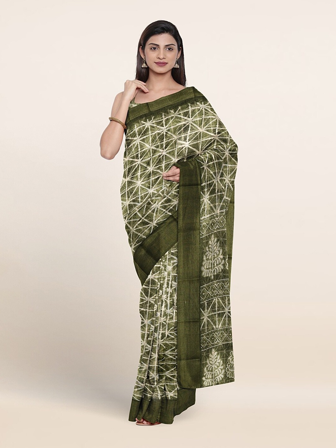 

Pothys Geometric Printed Saree, Green