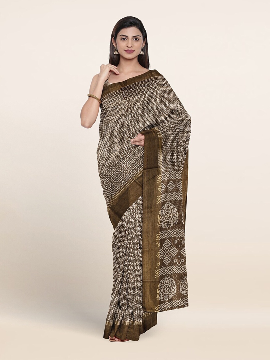 

Pothys Ethnic Motifs Printed Saree, Brown