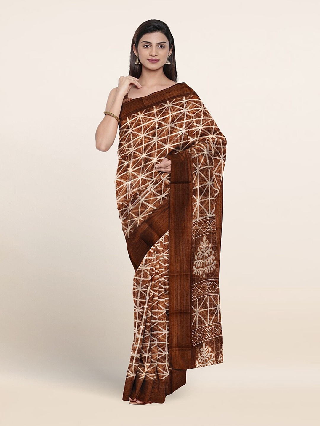 

Pothys Geometric Printed Saree, Brown