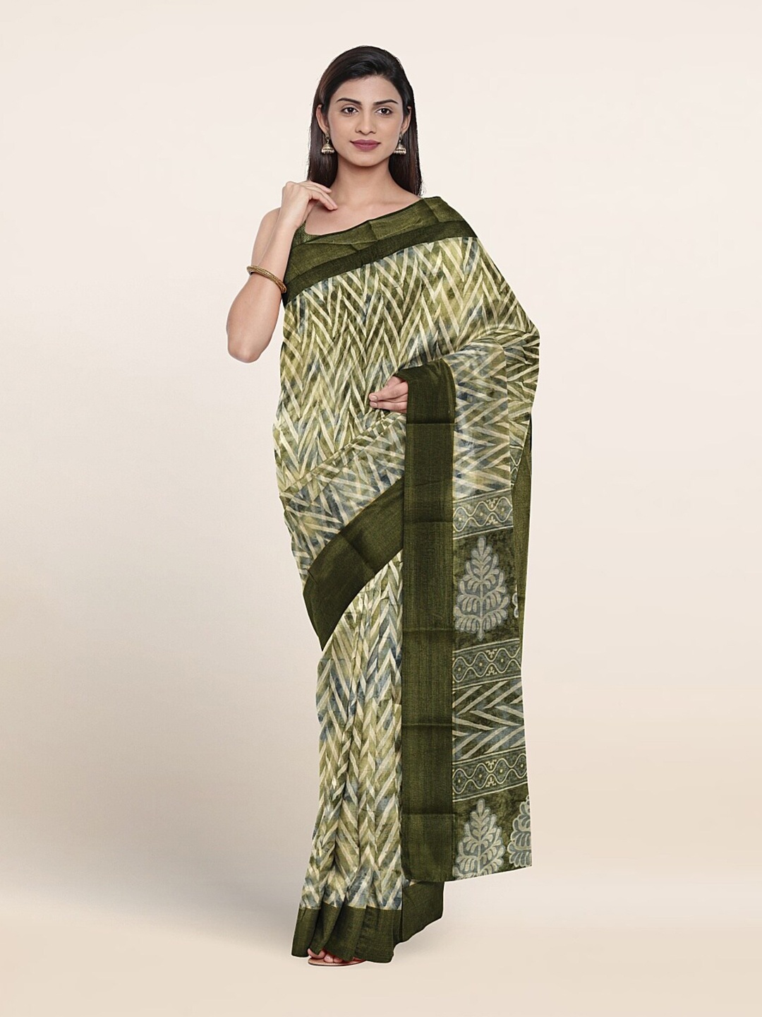 

Pothys Geometric Printed Saree, Cream