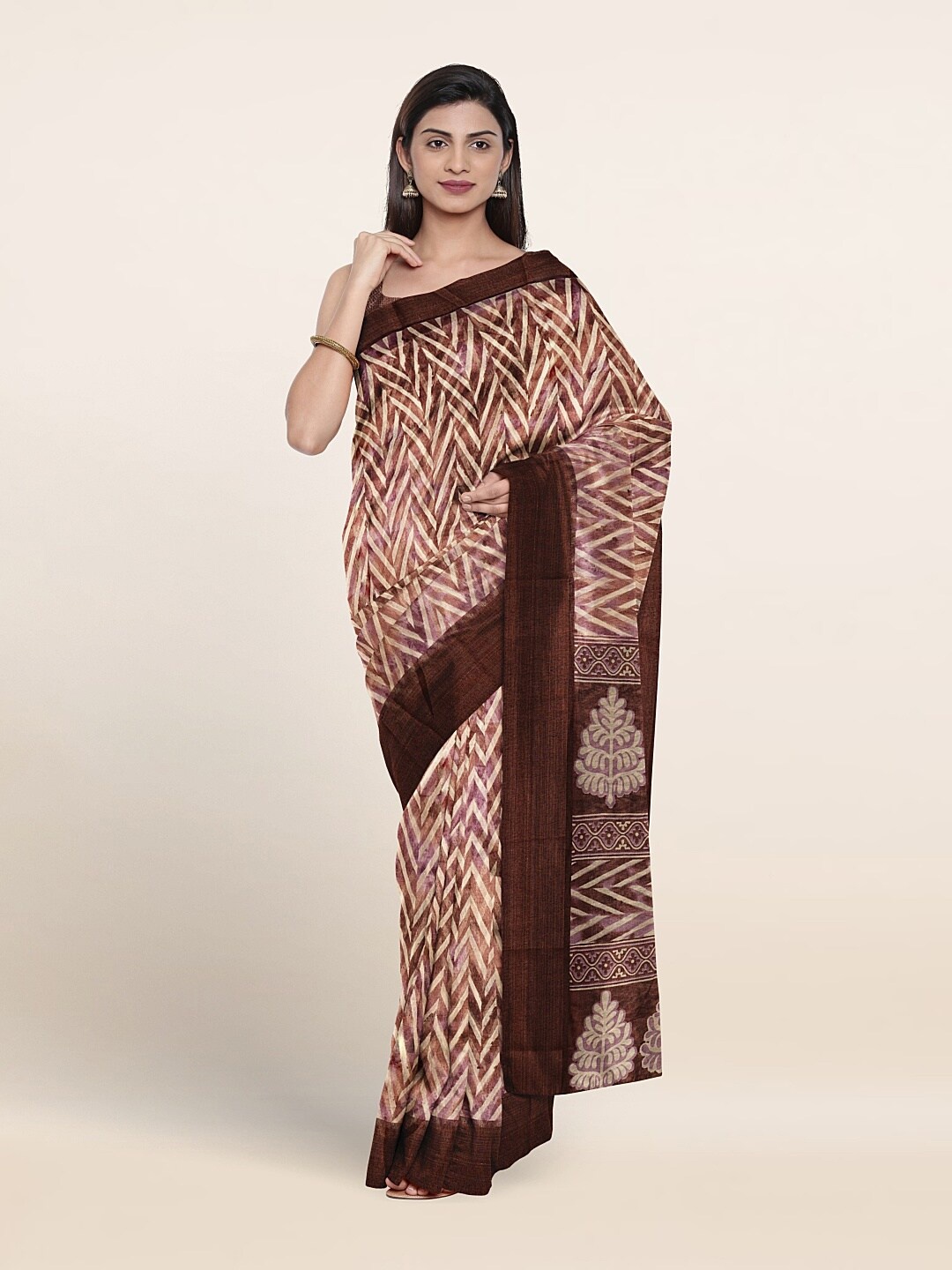 

Pothys Geometric Printed Saree, Cream