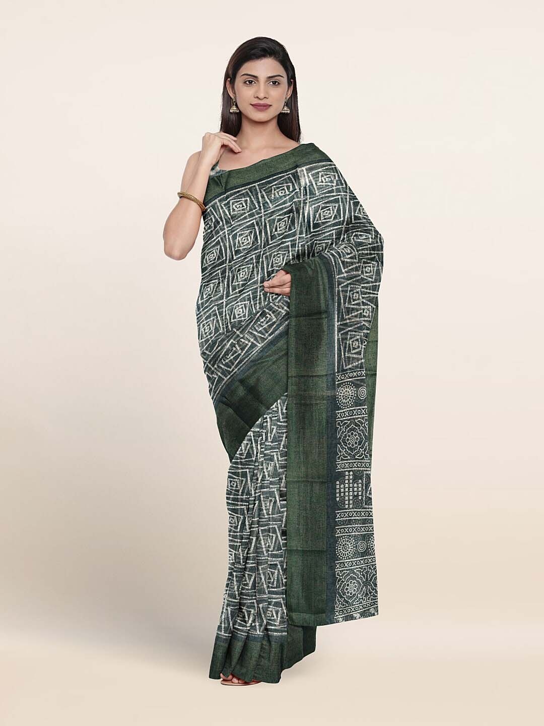

Pothys Geometric Printed Saree, Green