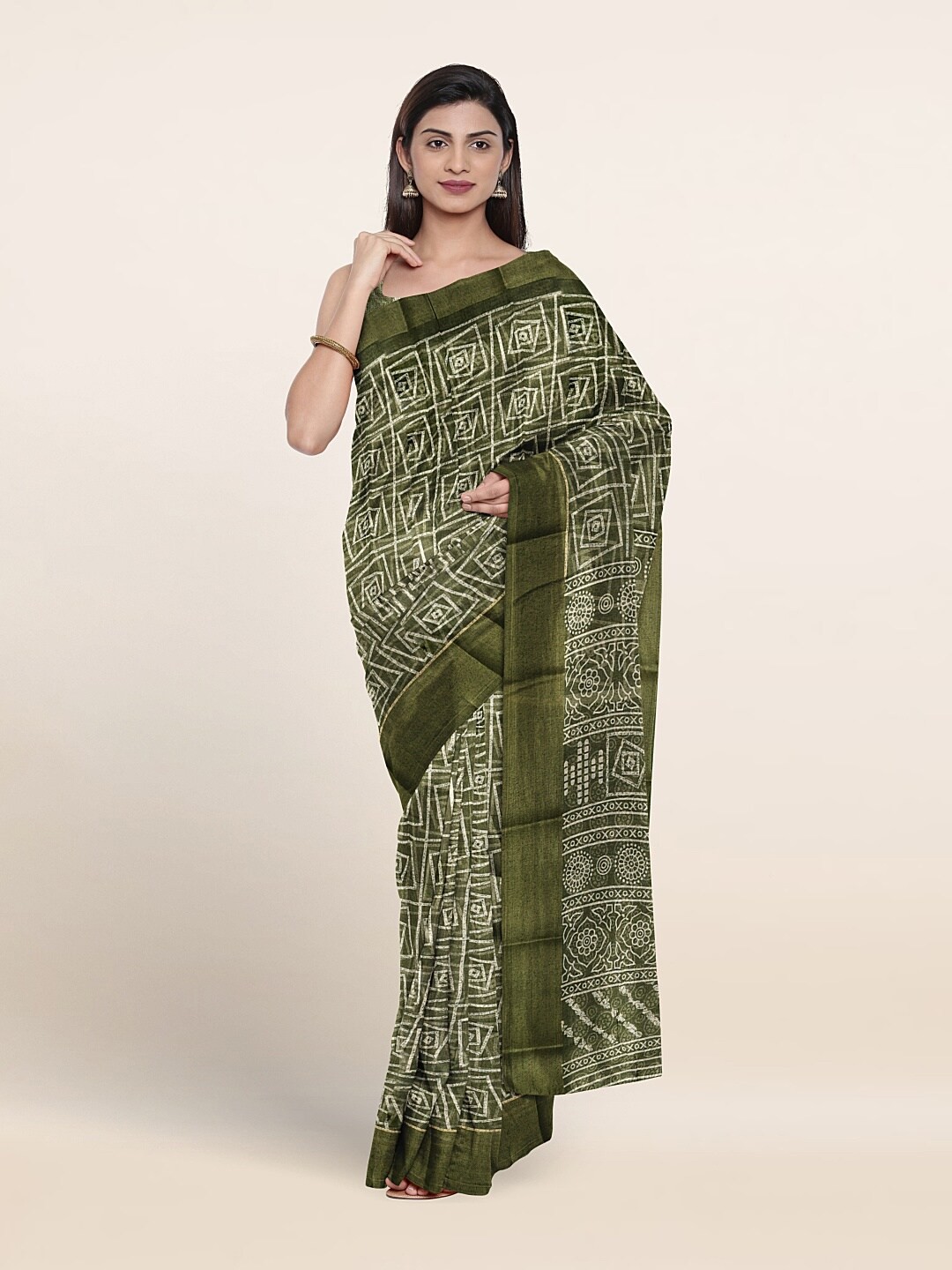 

Pothys Ethnic Motifs Printed Zari Saree, Green