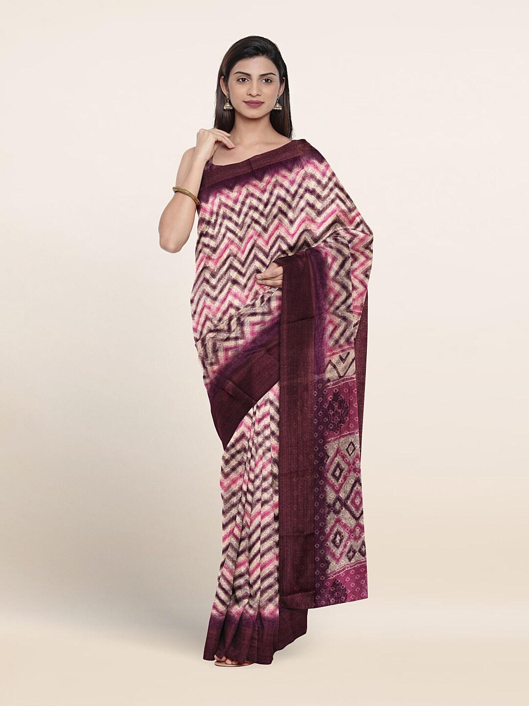 

Pothys Geometric Printed Saree, Cream