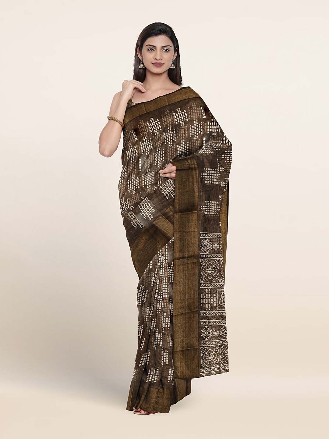 

Pothys Ethnic Motifs Printed Zari Saree, Brown