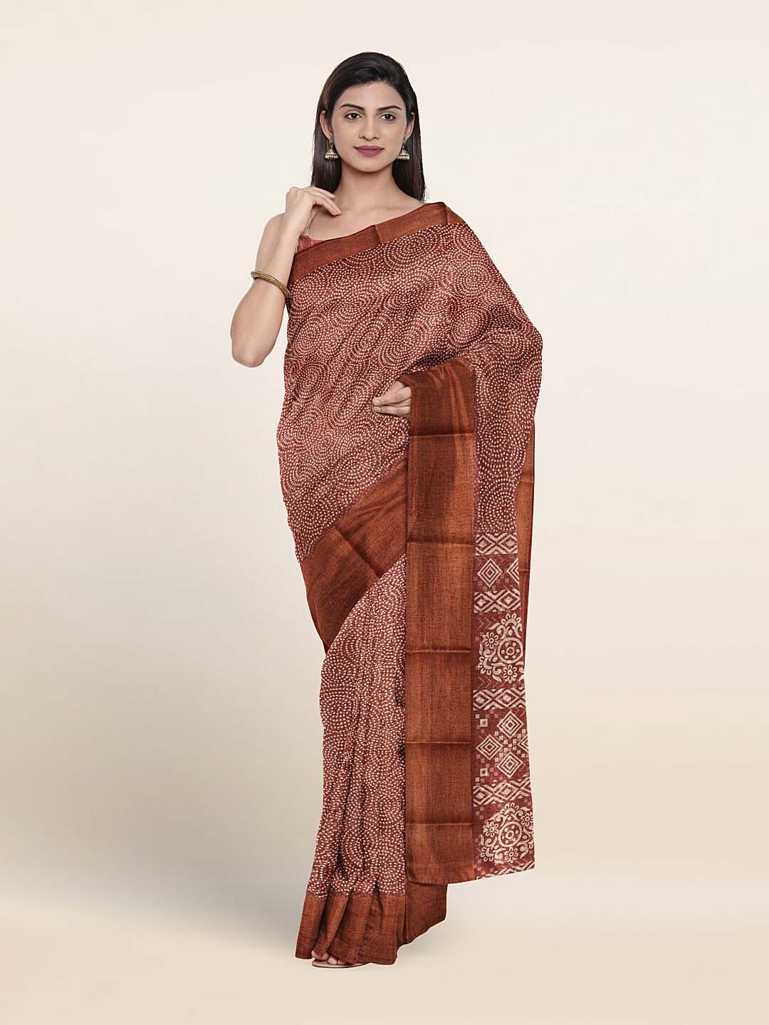 

Pothys Abstract Printed Zari Saree, Rust