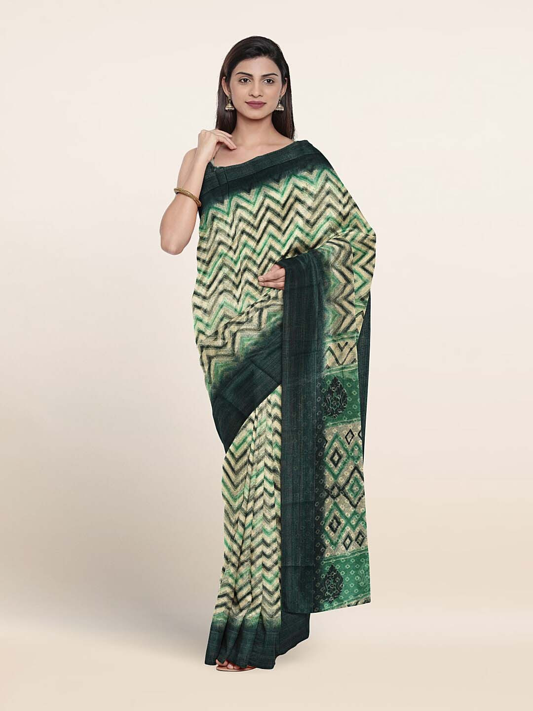 

Pothys Geometric Printed Saree, Cream