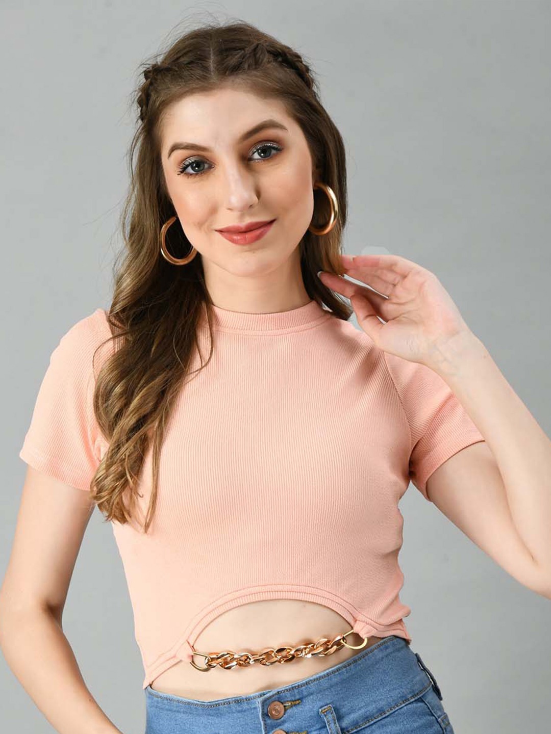 

Moshe High Neck Cut-Out Details Fitted Crop Top, Peach