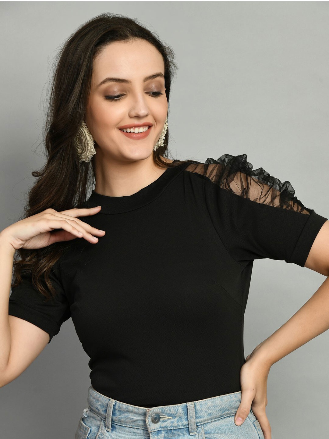 

Moshe Power Shoulders Top, Black