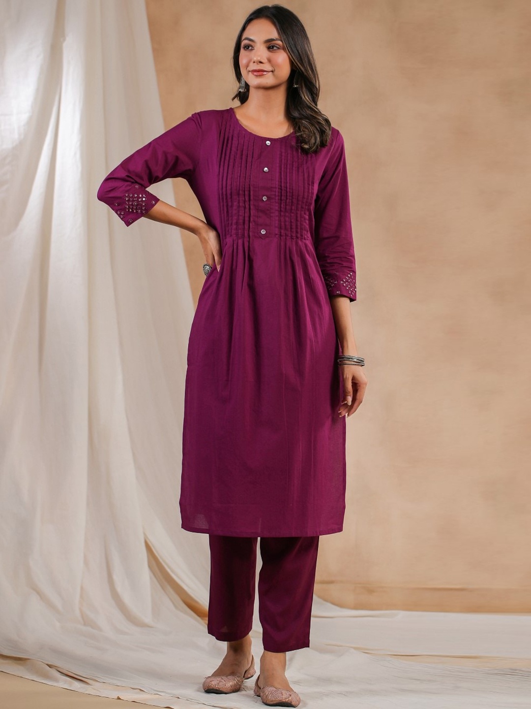 

Anubhutee Pure Cotton A-Line Kurta, Purple