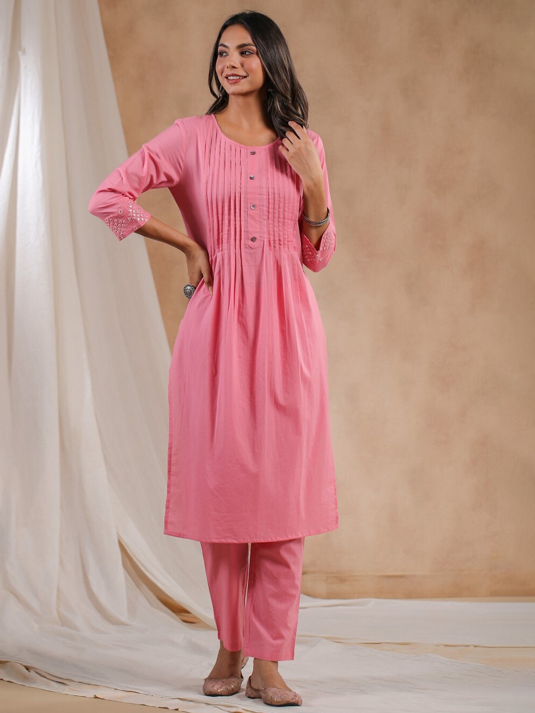 

Anubhutee Pure Cotton A-Line Kurta, Pink