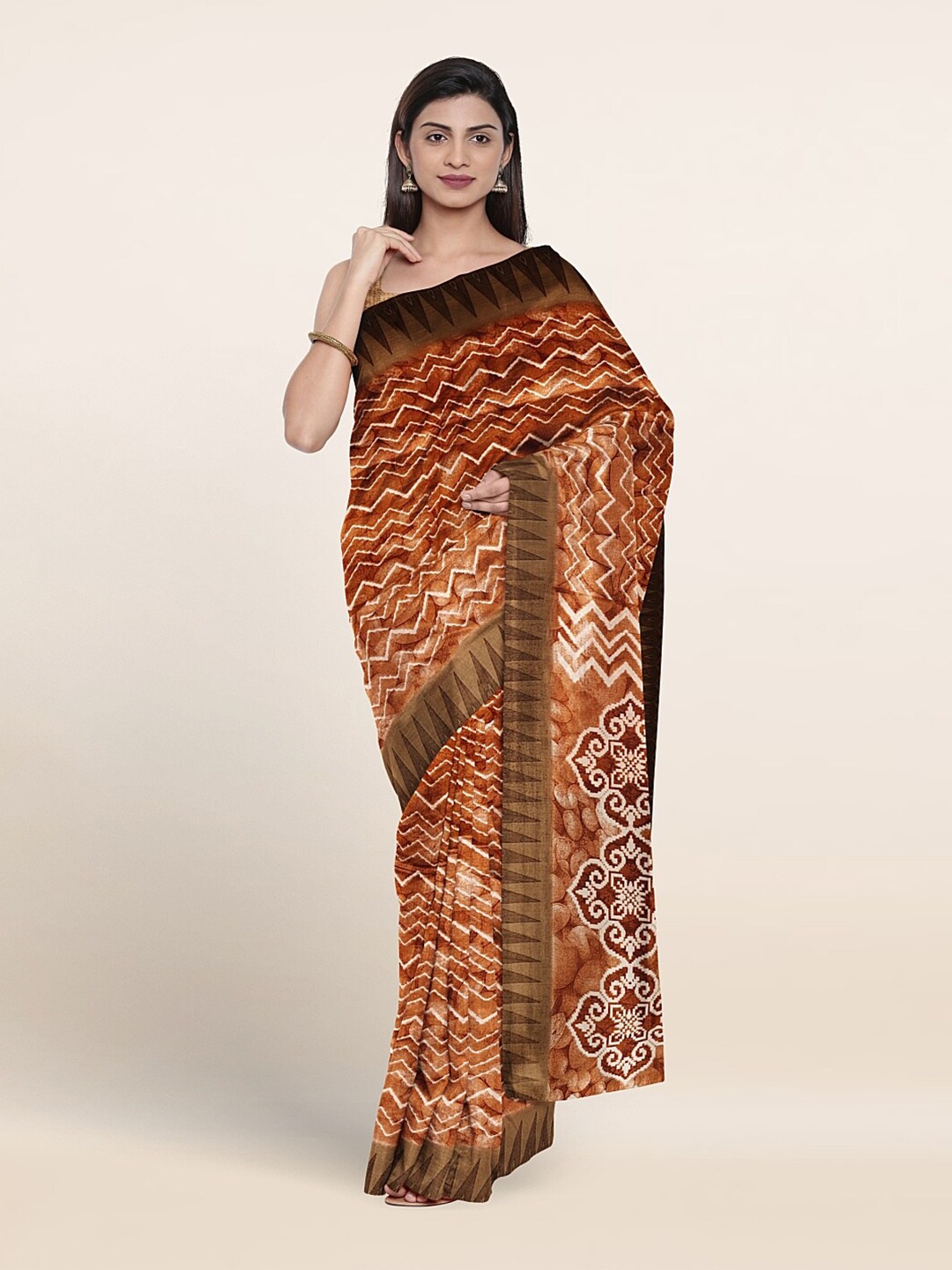 

Pothys Geometric Printed Saree, Rust