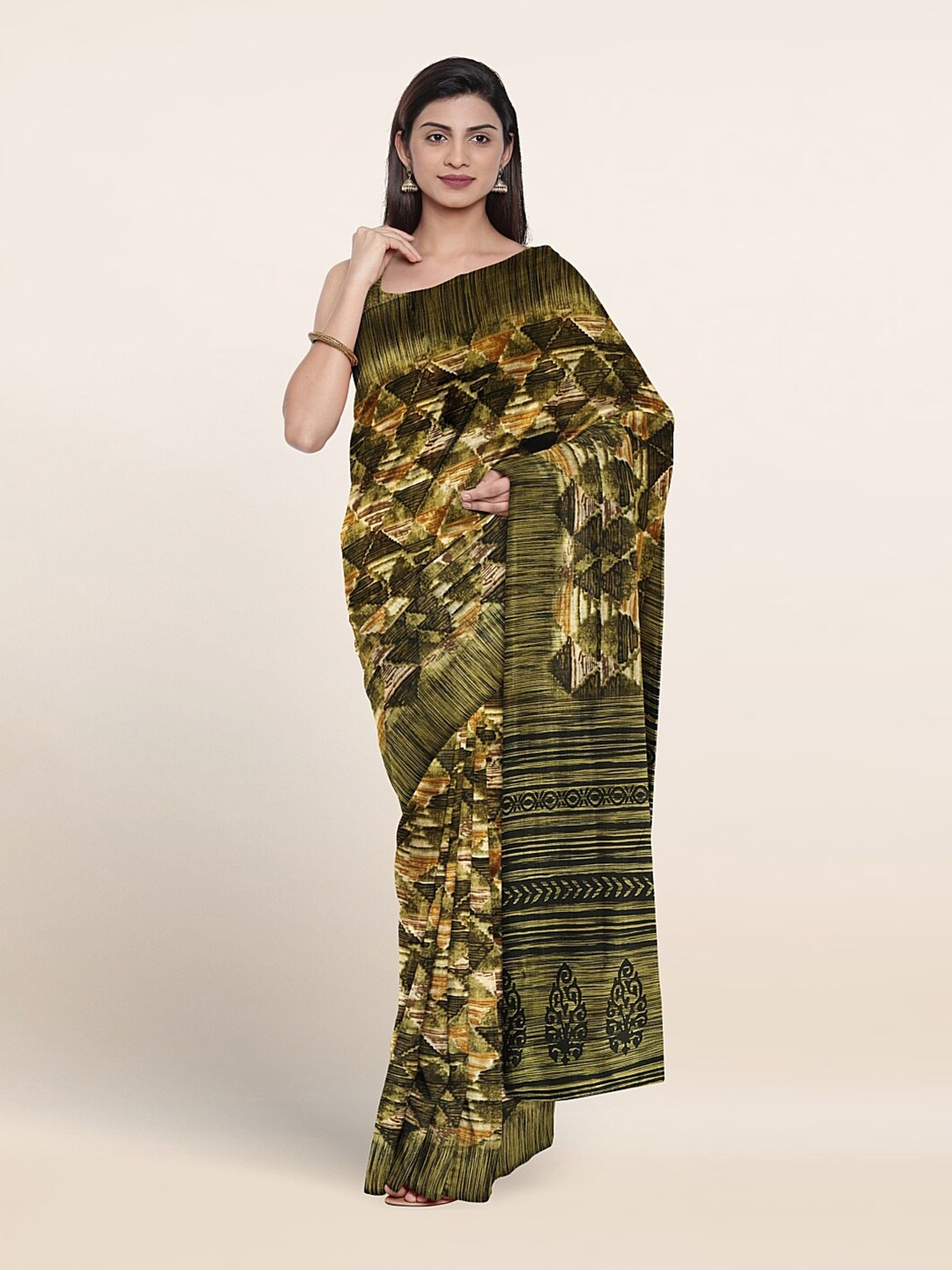 

Pothys Geometric Printed Saree, Green