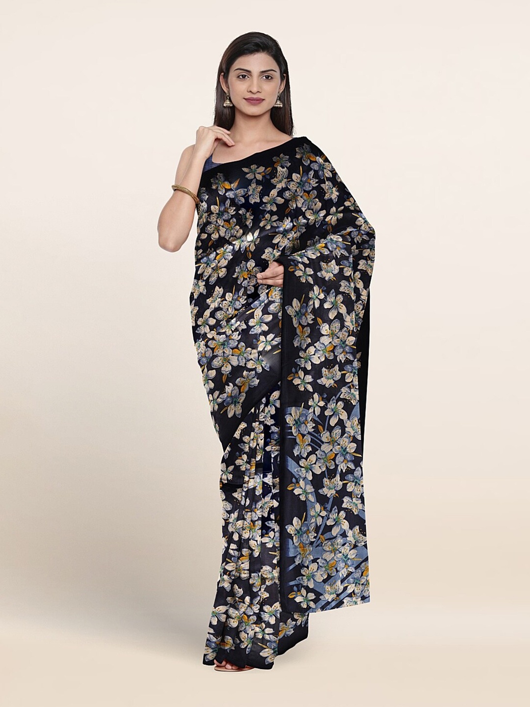 

Pothys Floral Printed Saree, Navy blue