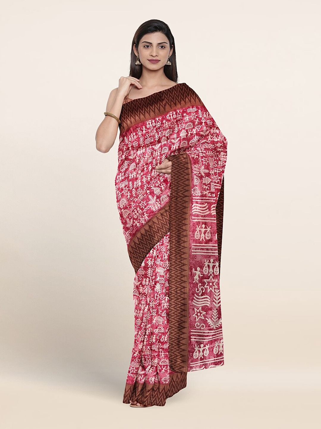 

Pothys Warli Printed Saree, Pink