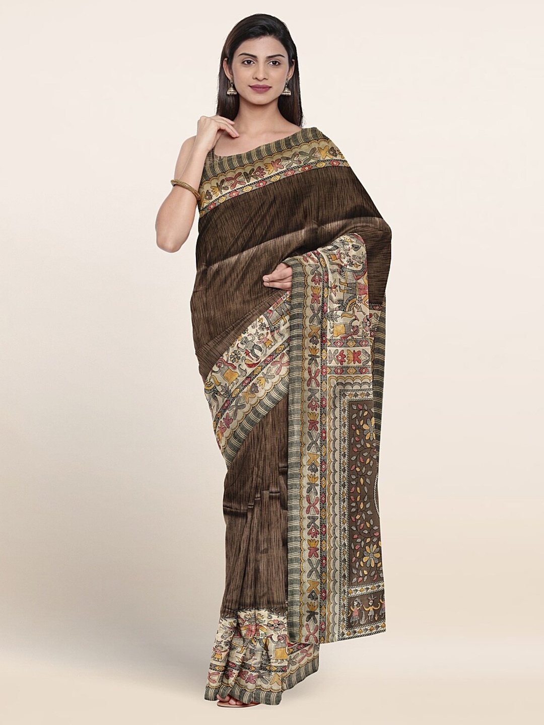 

Pothys Ethnic Motifs Printed Saree, Brown