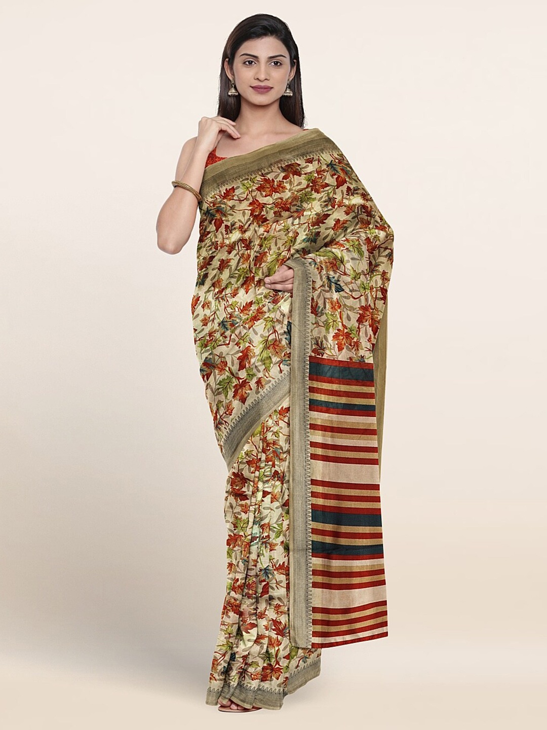 

Pothys Floral Printed Saree, Cream