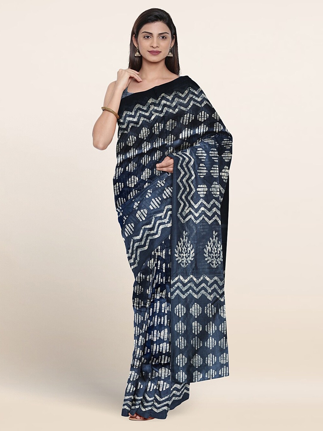 

Pothys Ethnic Motifs Printed Saree, Navy blue