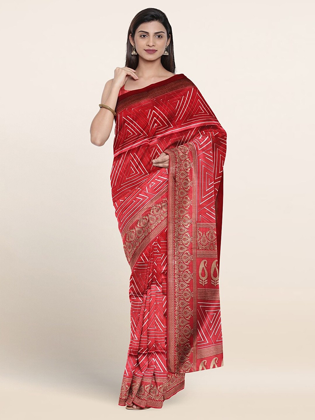 

Pothys Geometric Printed Saree, Pink