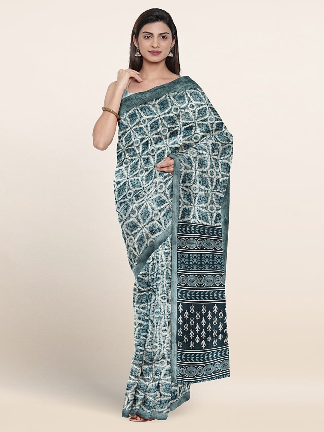 

Pothys Ethnic Motifs Printed Saree, Teal