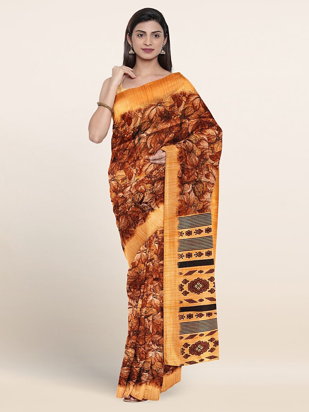

Pothys Floral Printed Saree, Brown