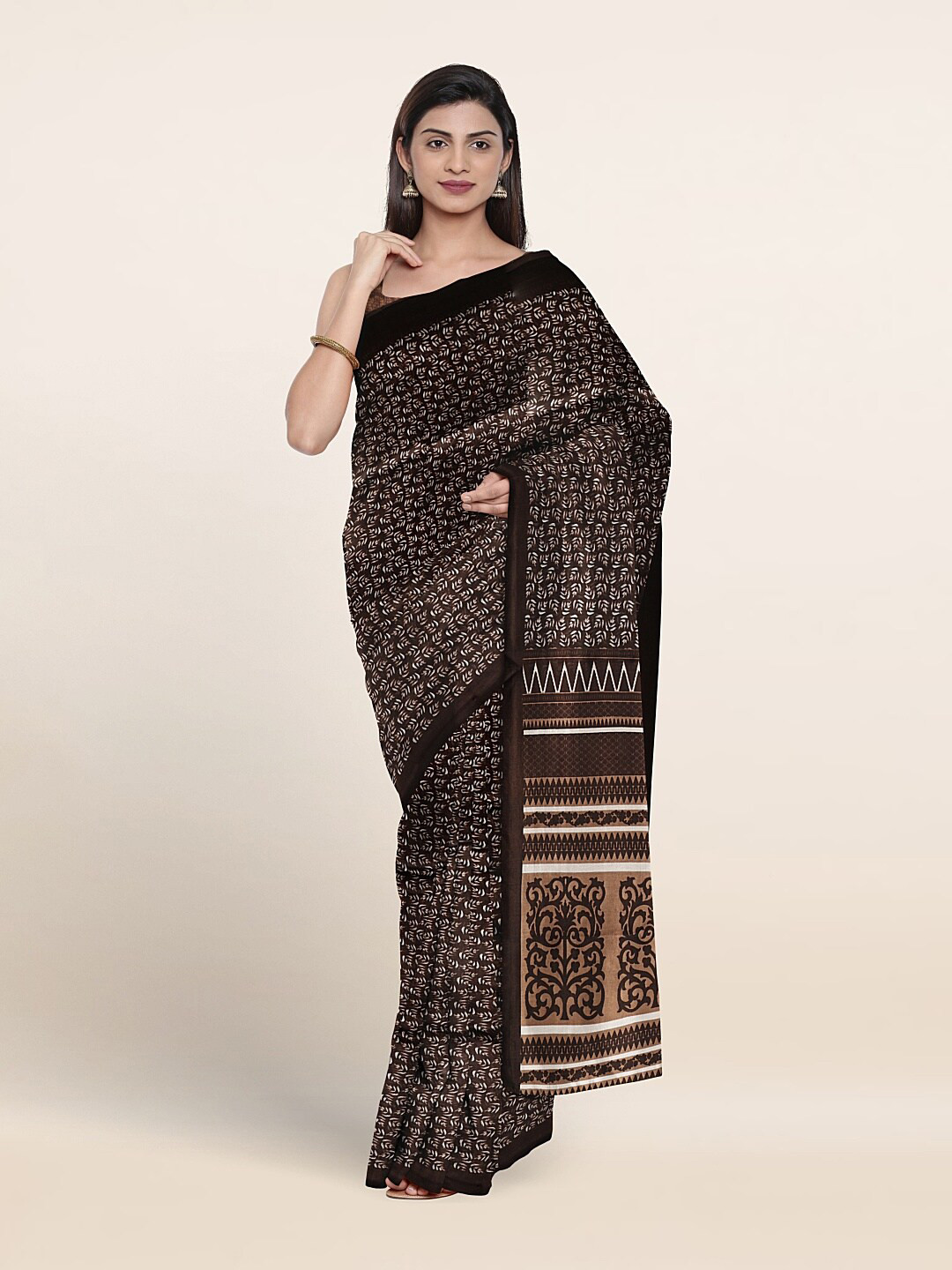 

Pothys Floral Printed Saree, Brown