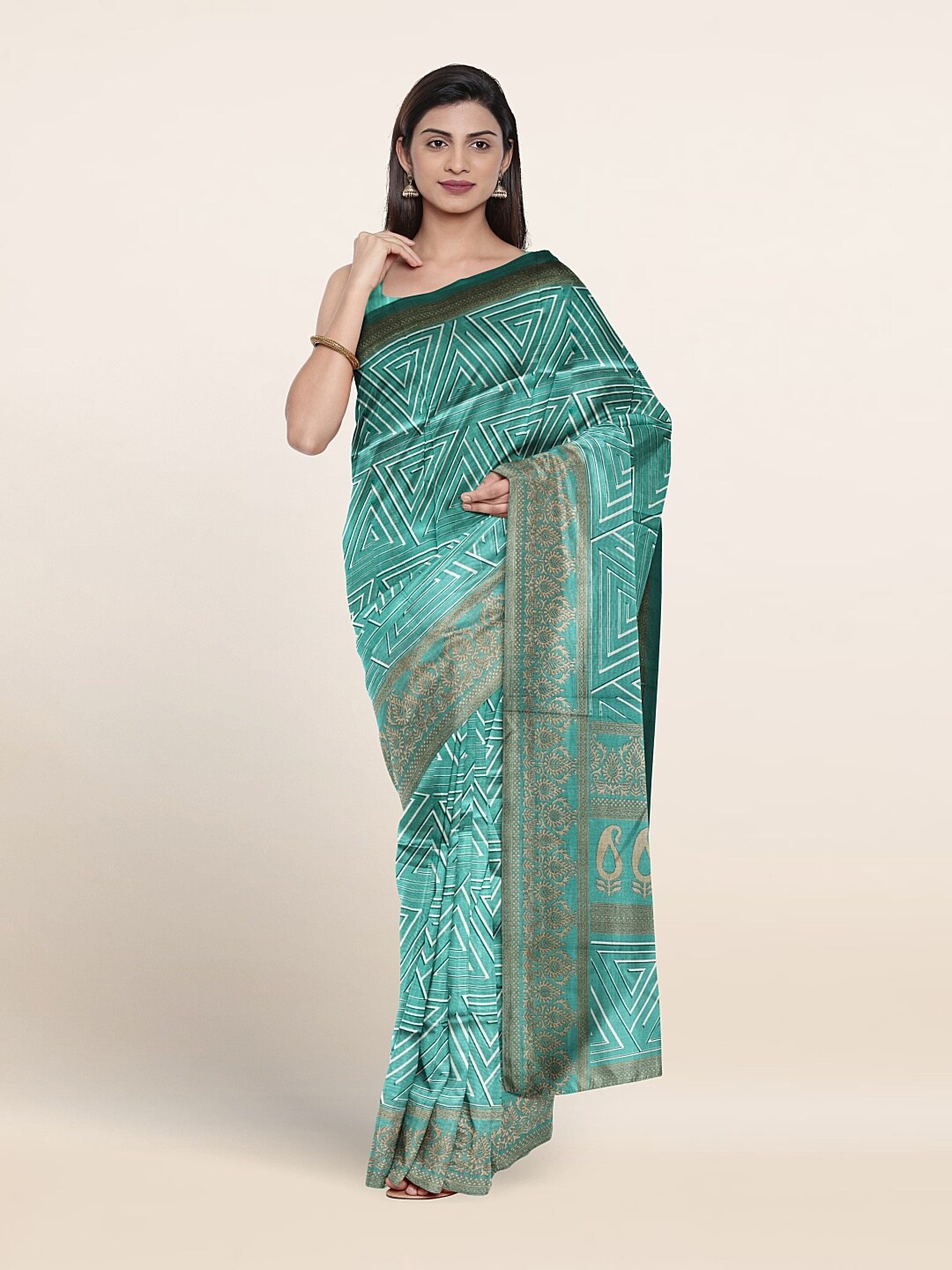 

Pothys Geometric Printed Saree, Green