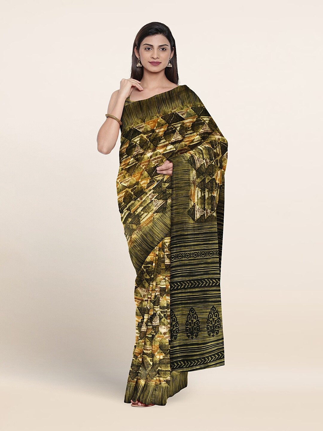 

Pothys Geometric Printed Saree, Green