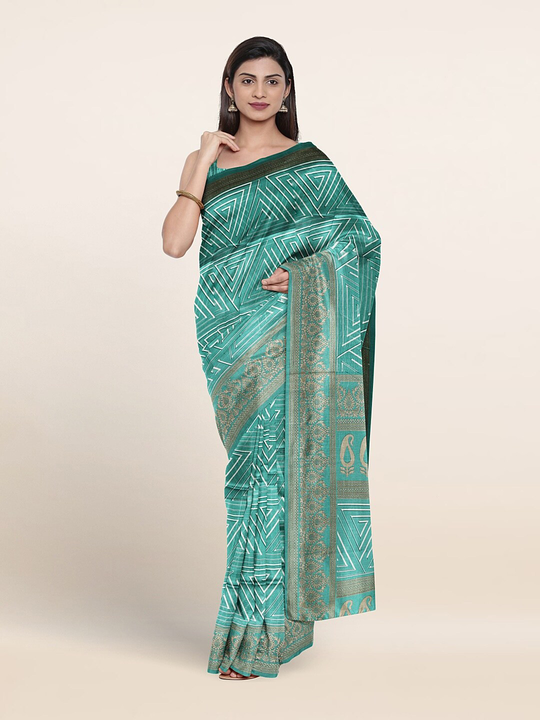 

Pothys Geometric Printed Saree, Green