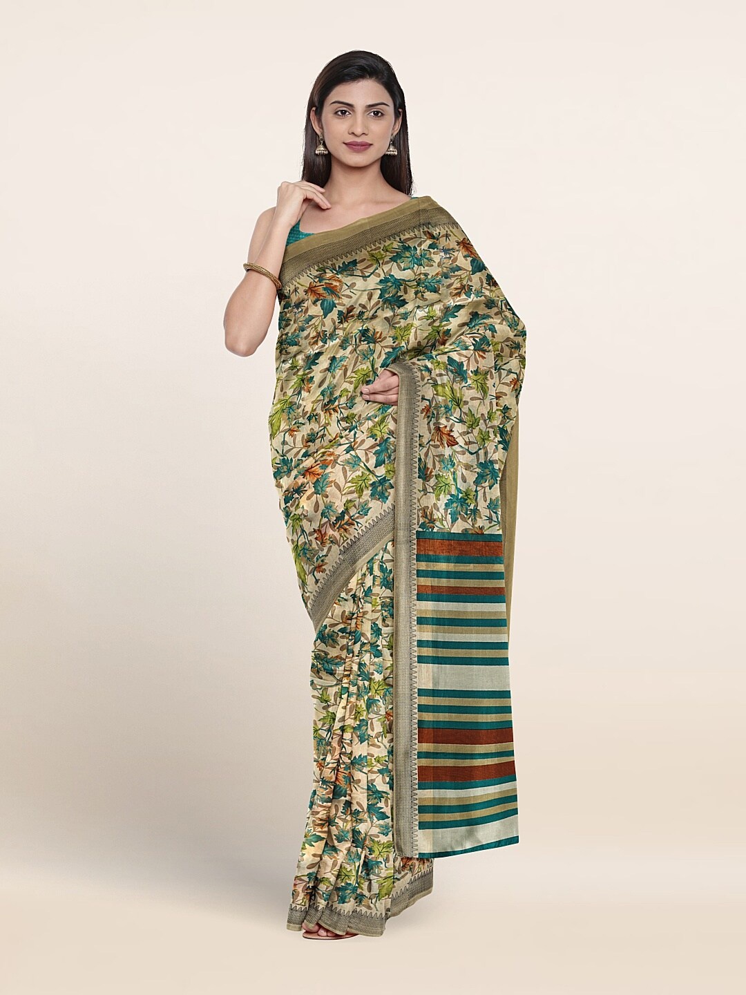 

Pothys Floral Printed Saree, Cream