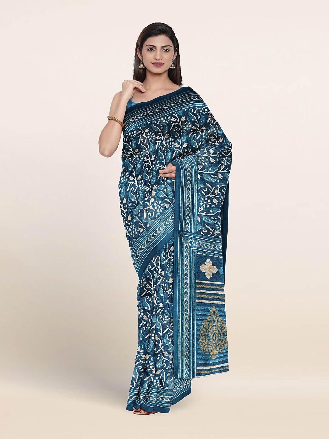 

Pothys Paisley Printed Saree, Teal