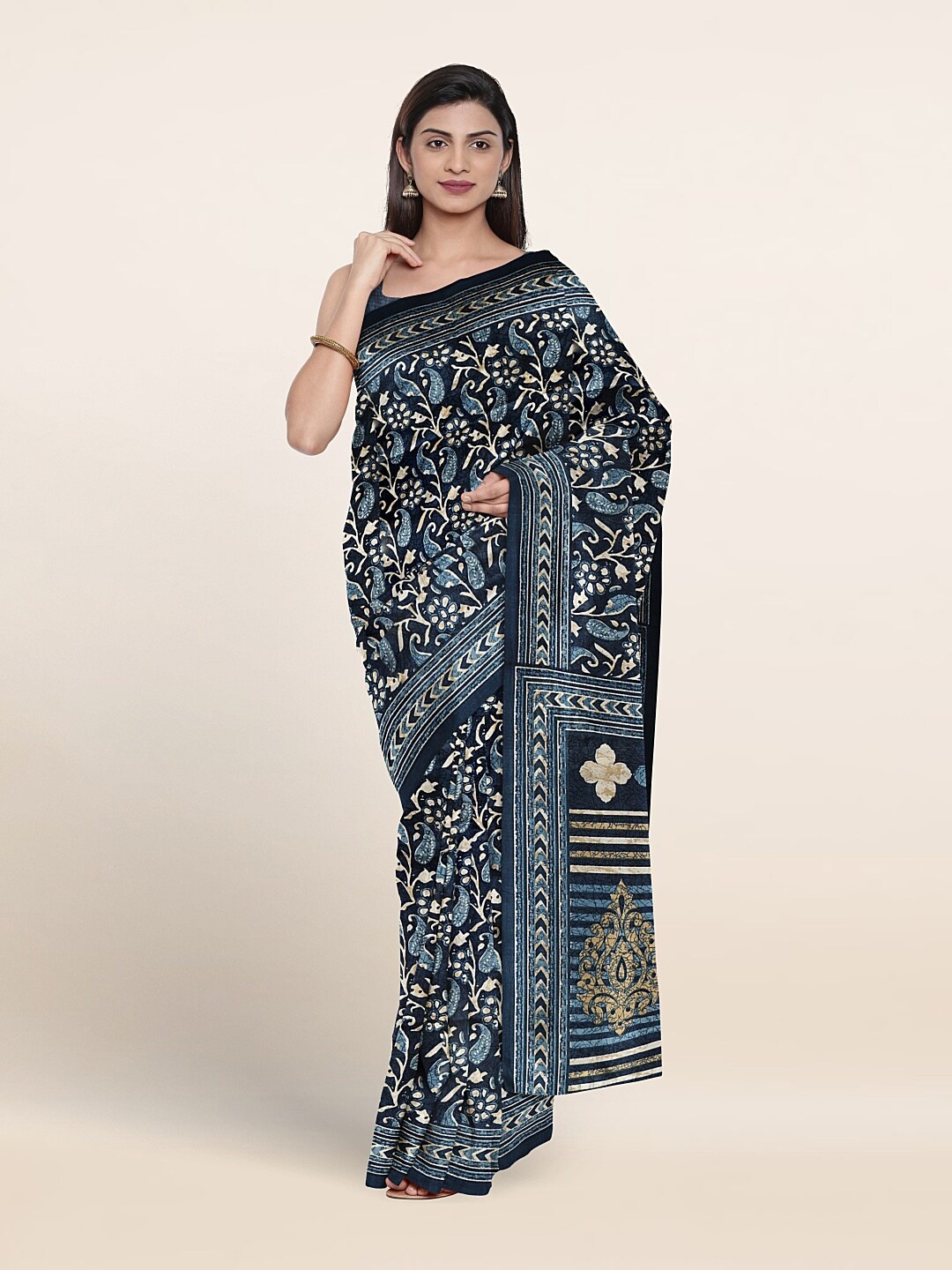 

Pothys Ethnic Motifs Printed Saree, Navy blue