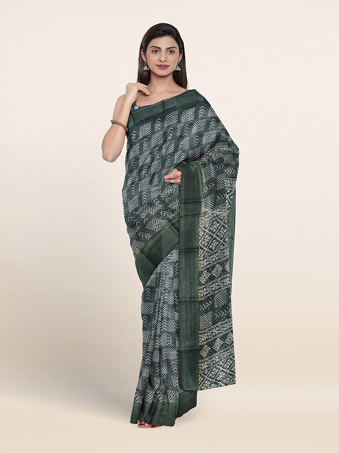 

Pothys Geometric Printed Saree, Green