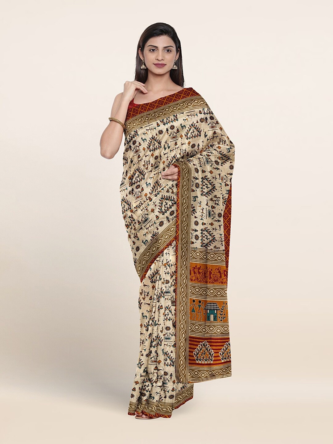 

Pothys Ethnic Motifs Printed Saree, Cream