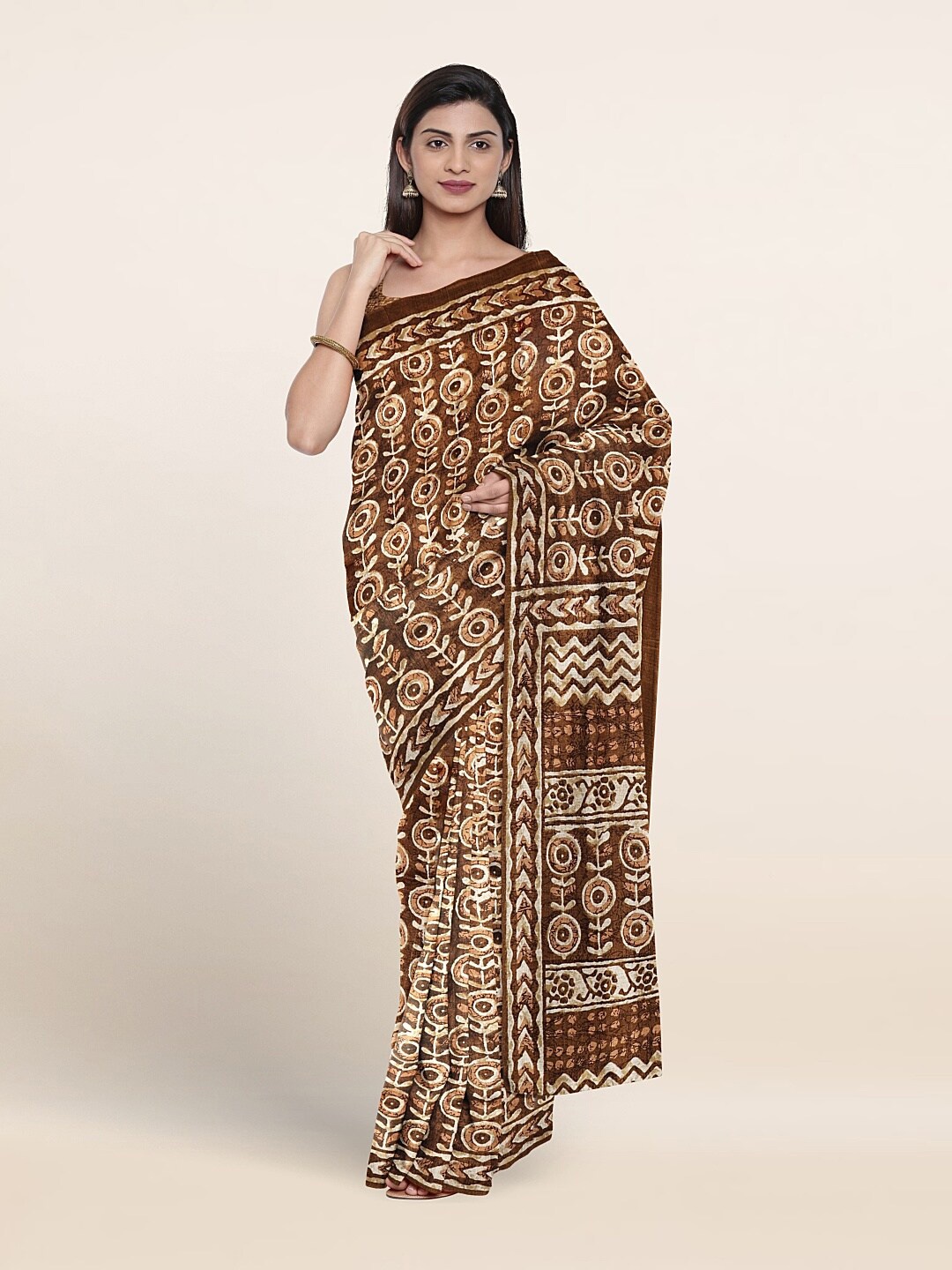 

Pothys Ethnic Motif Printed Saree, Brown