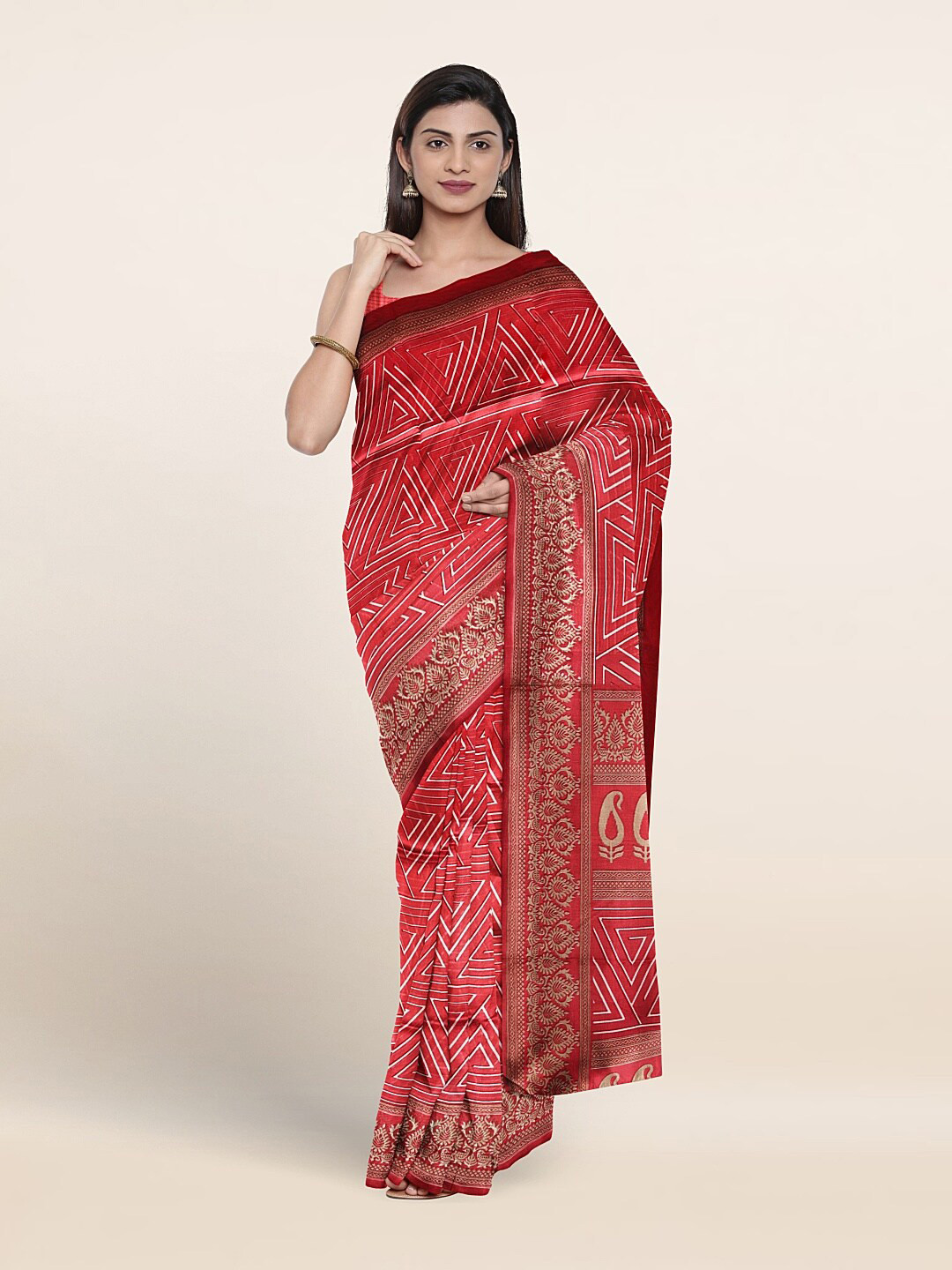 

Pothys Geometric Printed Saree, Pink