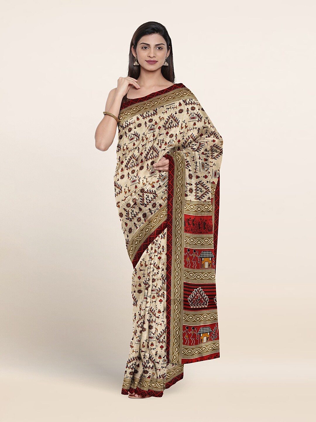 

Pothys Warli Printed Saree, Cream