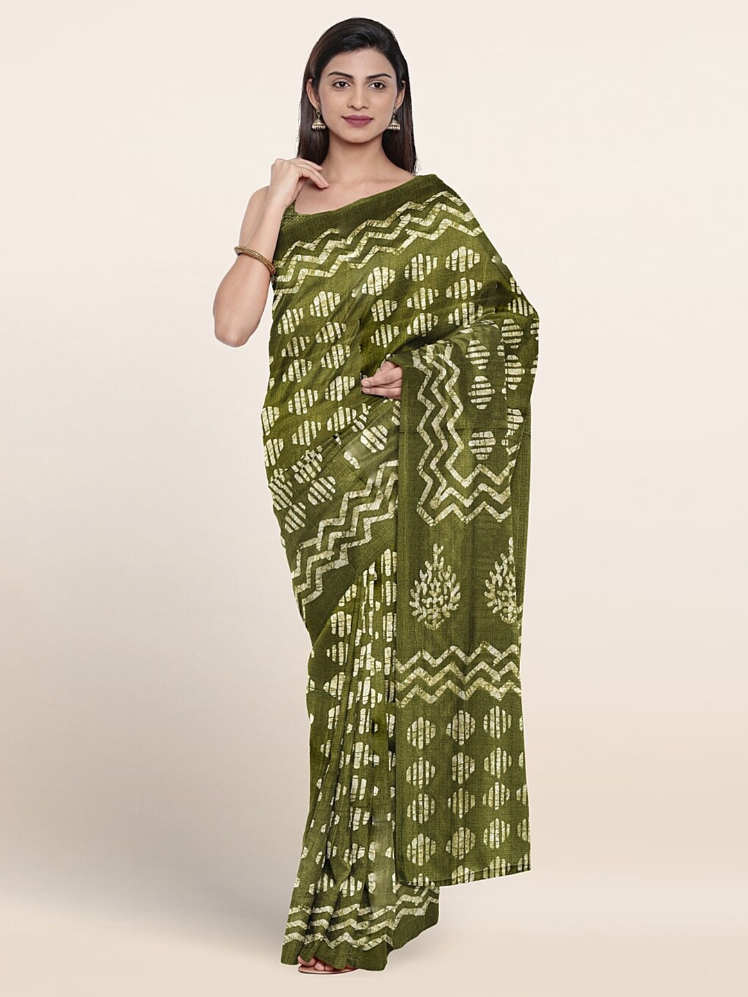 

Pothys Geometric Printed Saree, Green