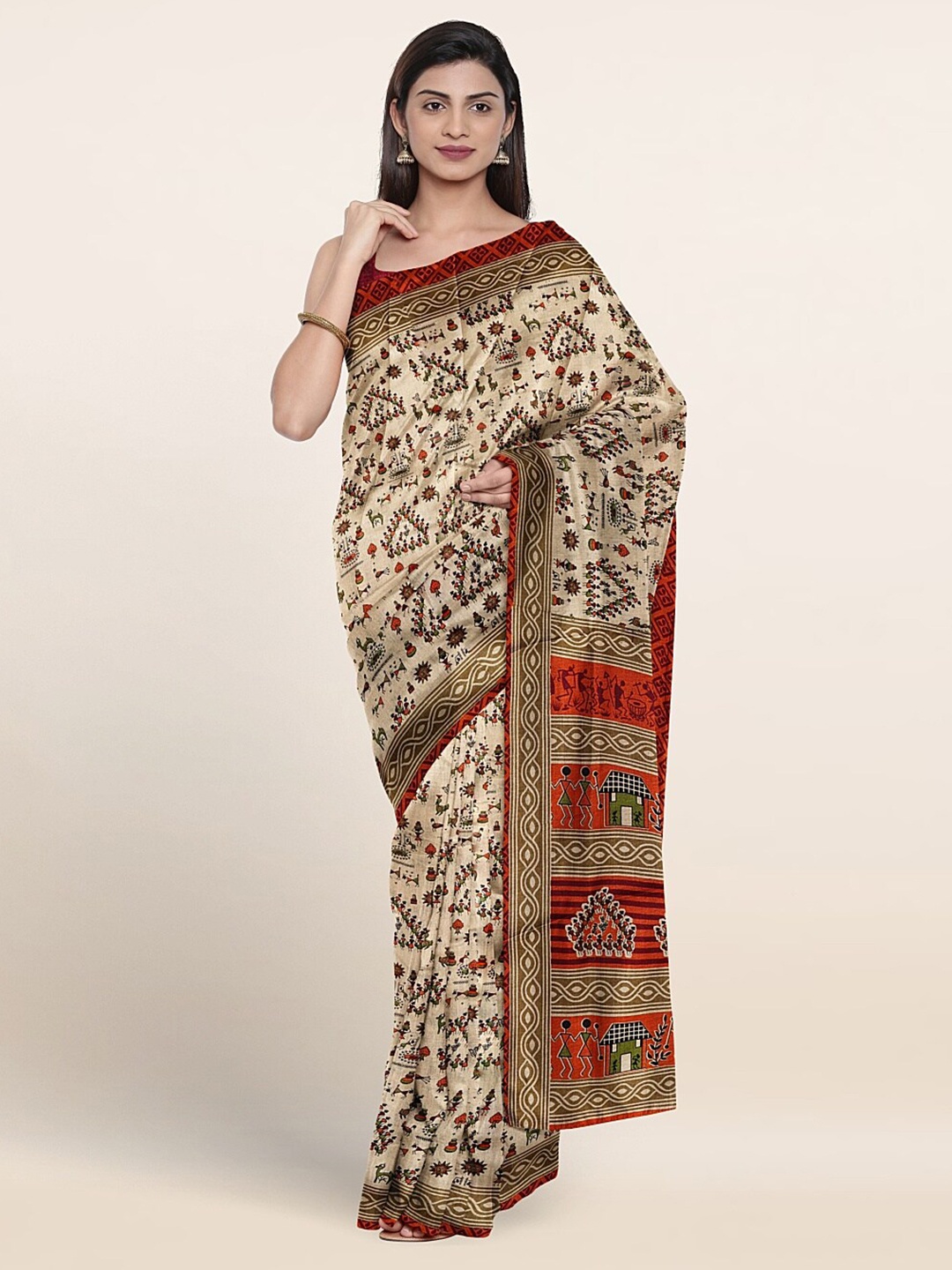 

Pothys Ethnic Motifs Printed Saree, Cream