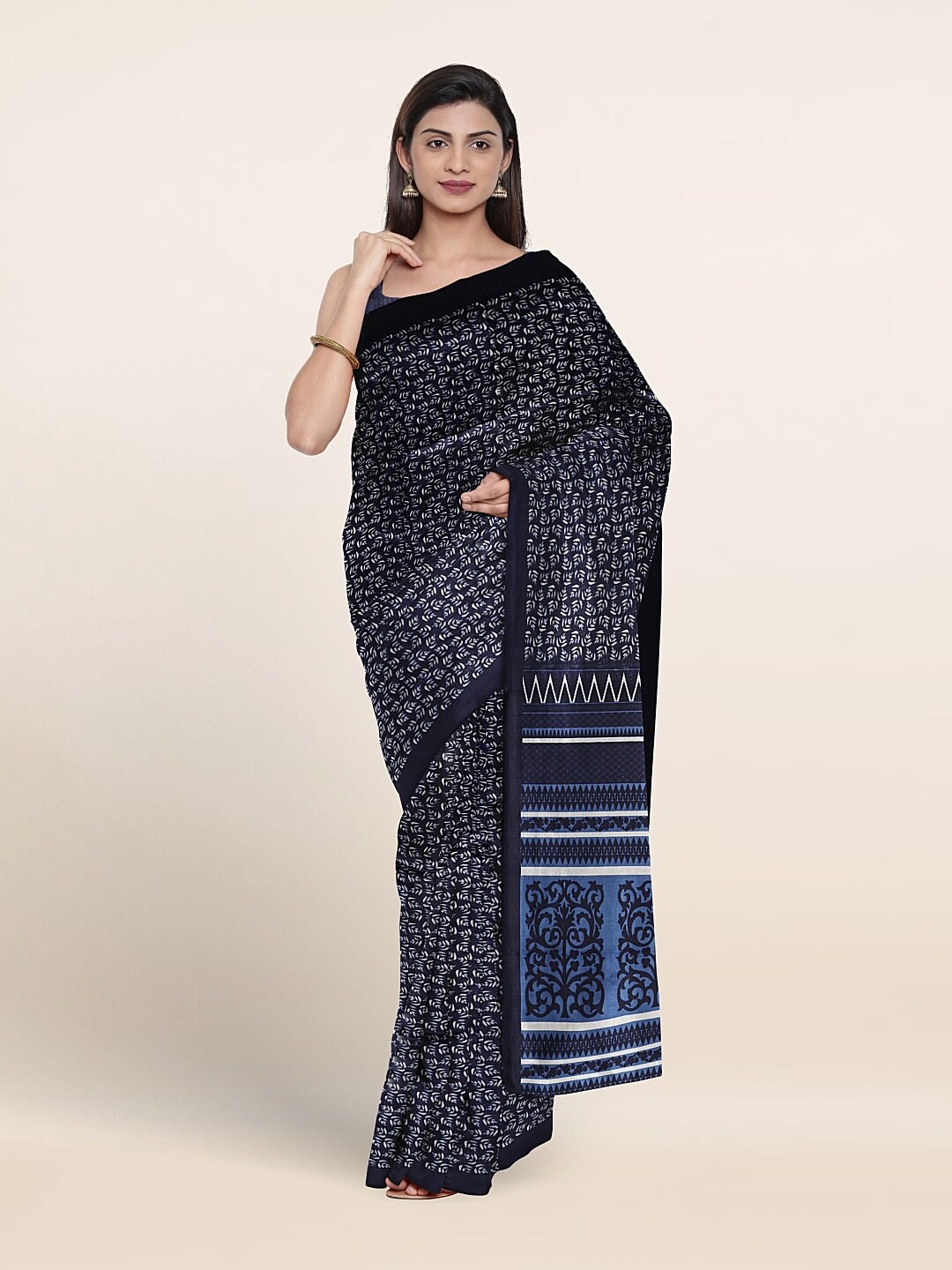 

Pothys Ethnic Motifs Printed Saree, Navy blue